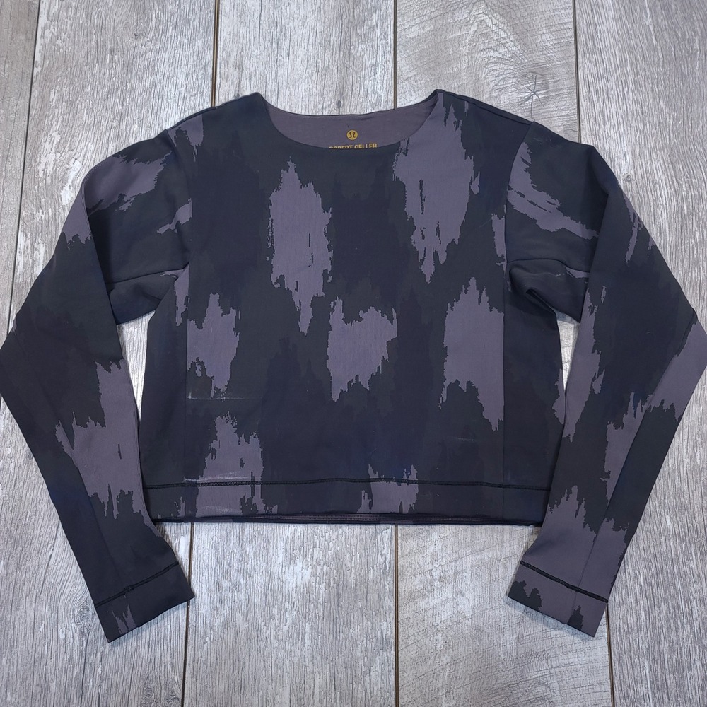 Lululemon Robert Geller Top Womens 6 Purple Black Abstract Cropped Long Sleeve